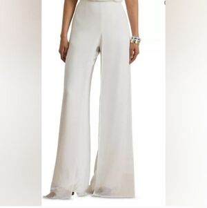 NWT Wide-Leg High Waisted Chiffon Trim White Pants Womens